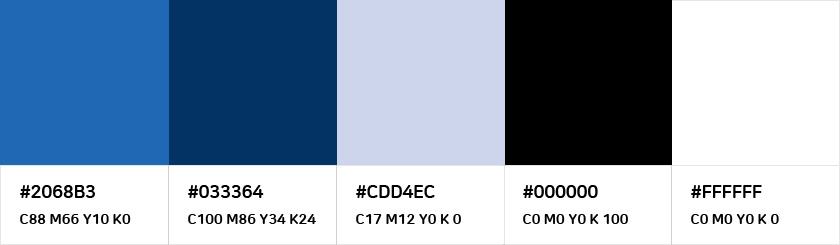 로고에 사용된 색상 생상표 #206883 | #033364 | #CDD4EC | #000000 | #ffffff